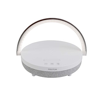10W Bluetooth reproduktor 4v1 s LED světlem a základnou pro bezdrátové nabíjení, bílá