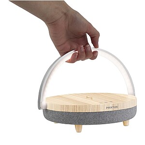 10W Bluetooth reproduktor 4v1 s LED světlem a základnou pro bezdrátové nabíjení, hnědá