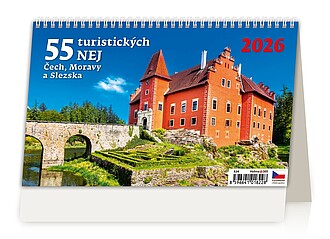 55 turistických nej Čech, Moravy a Slezska 2026, stolní kalendář - reklamní kalendáře