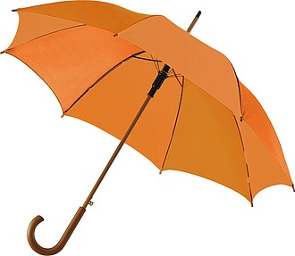 ACHILLE Automatický deštník s dřevěnou rukojetí, oranžový