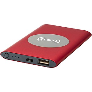 BAGATA Hliníková bezdrátová powerbanka s kapacitou 4000mAh, červená