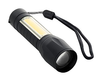 Baterka CHARGELIGHT ZOOM dobíjecí s COB světlem, 2módy svícení, vč.nabíjecího kabelu, černá - reklamní předměty