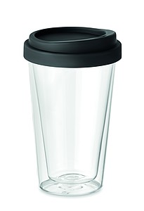 BELO dvoustěnný skleněný hrnek se silikonovým víčkem, 350ml - reklamní hrnky