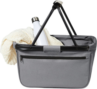 BERNARD Skládací nákupní košík s kapsou na zip a černou konstrukcí, šedá