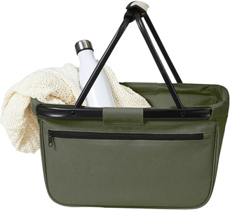 BERNARD Skládací nákupní košík s kapsou na zip a černou konstrukcí, vojenská zelená