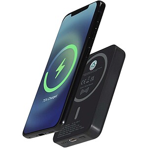 Bezdrátová magnetická powerbanka 5000 mAh 15W s 20W PD – vyrobeno z recyklovaného plastu, černá