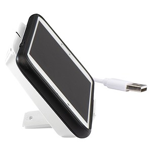 Bezdrátová nabíječka telefonu, která zároveň slouží jako stojánek, bílá