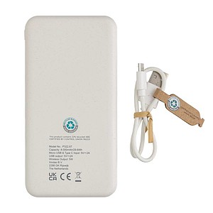 Bezdrátová powerbanka z RCS recyklovaného plastu, bílá