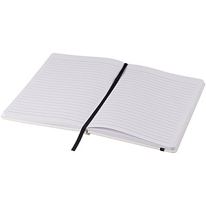 Bílý zápisník A5 s barevnou gumičkou, bílá/černá