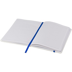 Bílý zápisník A5 s barevnou gumičkou, bílá/královská modrá