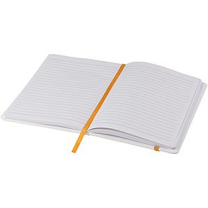 Bílý zápisník A5 s barevnou gumičkou, bílá/oranžová
