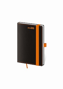 Black Orange 2026 diář kapesní, černý s oranžovou gumičkou