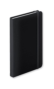 Blok s deskami z PU kůže, se 100 linkovanými listy a gumičkou, černá - reklamní zápisník