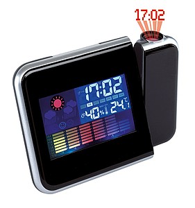 Budík, meteostanice, LCD displej, projektor, plast, černá - reklamní předměty