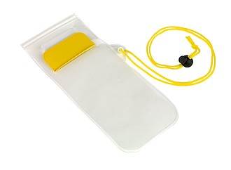 BUMBA Transparentní obal na mobil se šňůrkou na krk, žlutý