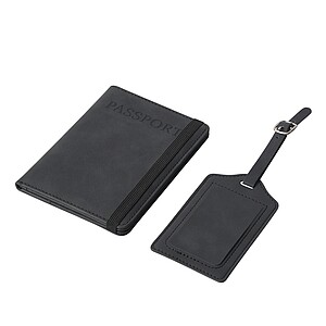 Cestovní sada obalu na doklady a visačky na zavazadla, šedá - reklamní předměty