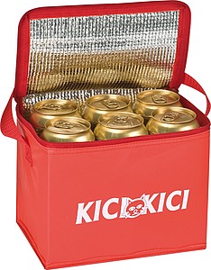 Chladící taška na 6 plechovek s popruhem, z nylonu, červená