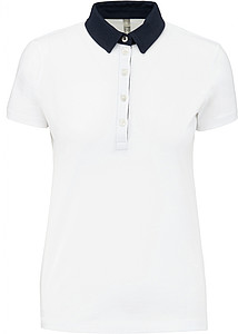 Dámské polotriko KARIBAN TWO-TONE JERSEY POLO SHIRT, bílá/námořní modrá, 2XL - reklamní polokošile