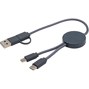 Datový synchronizační a rychlonabíjecí 27W kabel 5 v 1 z recyklovaného plastu o délce 30 cm, modrošedá