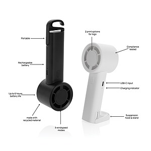 Dobíjecí větráček z recyklovaného plastu, černá - reklamní předměty