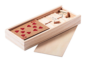 Domino a karty v dřevěné krabici - reklamní předměty