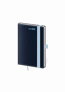 Double Blue 2026 diář týdenní B6, modrý s modrou gumičkou