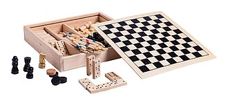 Dřevěná sada her - šachy, domino, mikádo a dáma - reklamní předměty