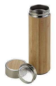 Dvojitá bambusová termoska. Objem 420ml. Středně hnědá,