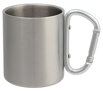 Dvojstěnný stříbrný hrnek s barevným uchem, objem 220 ml, stříbrná - reklamní hrnky