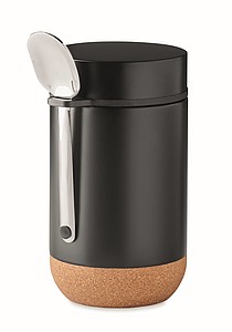 Dvoustěnná nádoba na jídlo se lžičkou, 400ml, černá - reklamní předměty