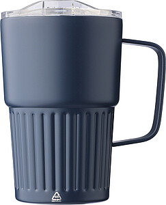 Dvoustěnný cestovní hrnek z recyklované nerezové oceli 450 ml, modrá - reklamní předměty