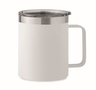Dvoustěnný hrnek 300ml z recyklovaného nerezu s plastovým víčkem, bílý
