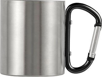 Dvoustěnný nerezový hrnek o objemu 200ml, s karabinou, černý