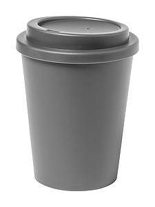 Dvoustěnný plastový termohrnek s víčkem, 300ml, šedý - termohrnek s vlastním potiskem