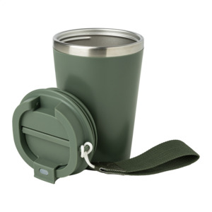 Dvoustěnný termohrnek s popruhem 350 ml, khaki