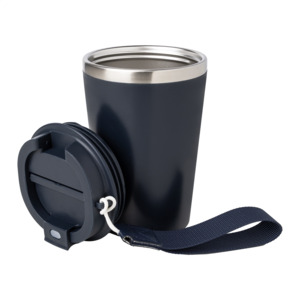 Dvoustěnný termohrnek s popruhem 350 ml, tmavě modrá