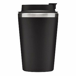 Dvouvrstvý termohrnek s víčkem, 350ml, uvnitř nerezový, zvenku plastový, černý