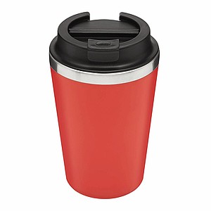Dvouvrstvý termohrnek s víčkem, 350ml, uvnitř nerezový, zvenku plastový, červený