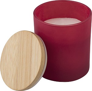 FLAVIAS Menší skleněná svíčka s bambusovým víčkem, červená (skořice)
