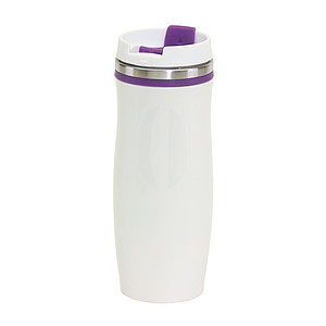 GAMA Bílý nerezový termohrnek s barevným pruhem, 400 ml, fialová