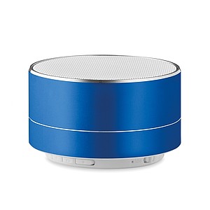 Hliníkový bluetooth reproduktor se světlem na spodní straně, modrý - reklamní předměty