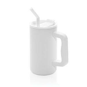 Hrnek s brčkem 800 ml z recyklované oceli s certifikací RCS, bílá - termohrnek s vlastním potiskem