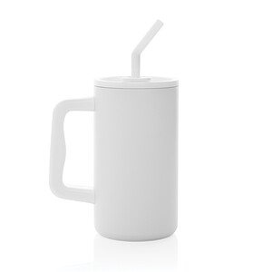 Hrnek s brčkem 800 ml z recyklované oceli s certifikací RCS, bílá