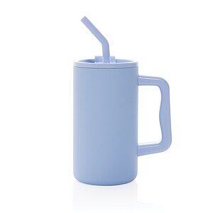 Hrnek s brčkem 800 ml z recyklované oceli s certifikací RCS, světle modrá