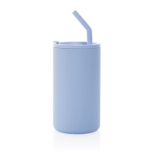 Hrnek s brčkem 800 ml z recyklované oceli s certifikací RCS, světle modrá