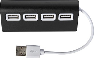 HUBERT Hliníkový USB rozbočovač se 4 porty, černý - reklamní předměty
