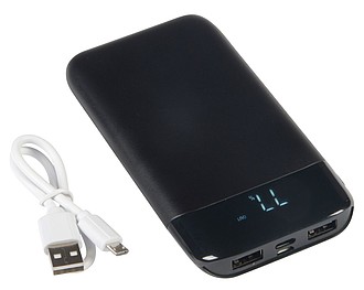KASIAN Hliníková powerbanka s kapacitou 8000 mAh a LED displejem, černá - reklamní předměty