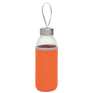 KASKADA Skleněná láhev na pití s neoprenovým obalem, 450ml, oranžová