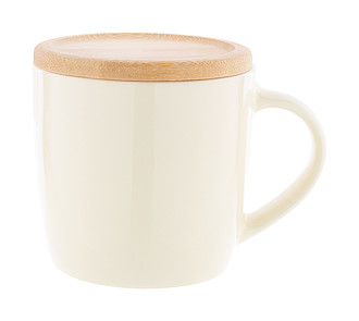 Keramický hrnek 335ml s bambusovým podtáckem, béžový