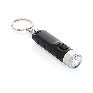 Klíčenka s USB dobíjitelnou svítilnou Globix z RCS plastu, černá - reklamní předměty
